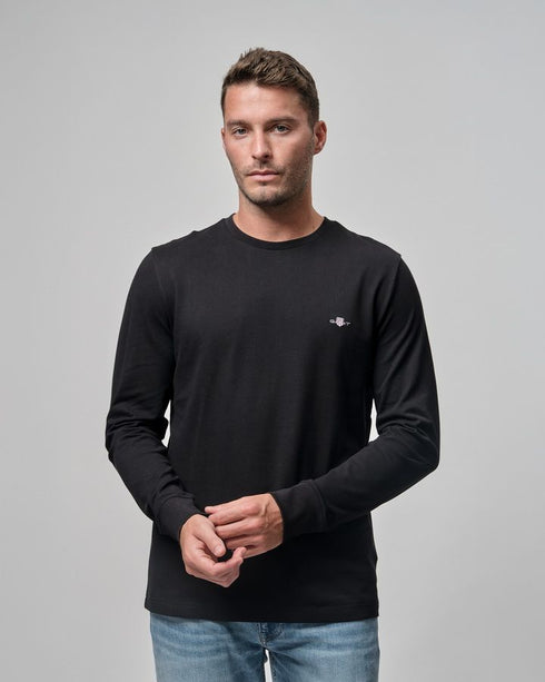 Gant tshirt Pique גאנט חולצת שרוול ארוך פיקה בצבע שחור